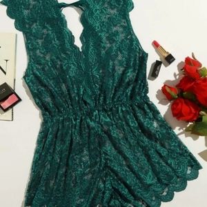 Green lace romper, never worn